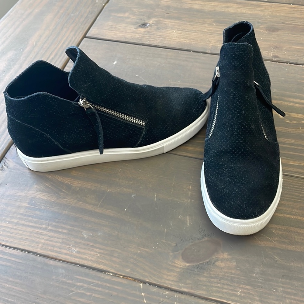 Steve Madden Black Suede Slip-On Ankle Booties with Side Zips
